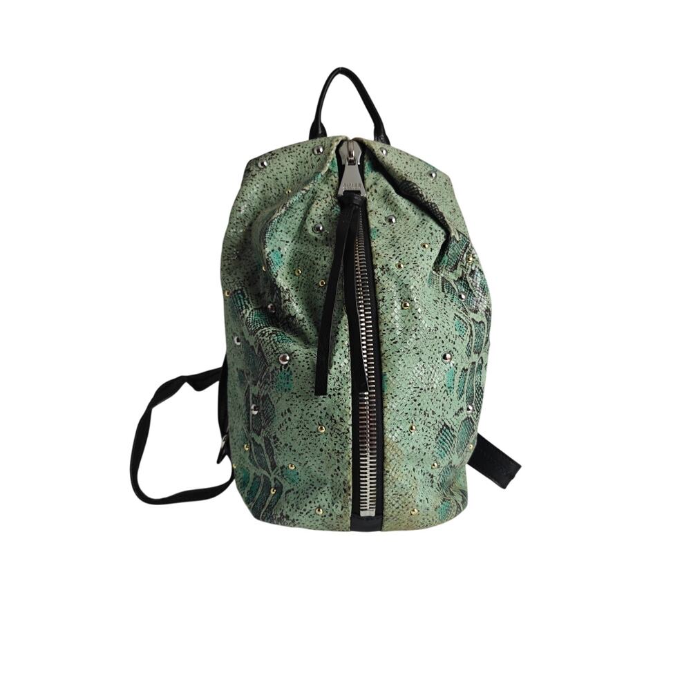 AIMEE KESTENBERG Backpack purse mint green Reptile print  black pebbled leather